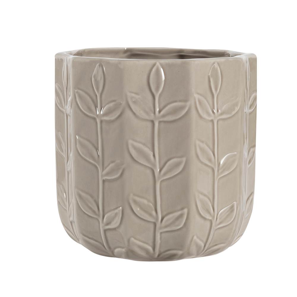 ASTELLA Leaves Hexagonal Pot Cover 8&nbsp;5/8&nbsp;in Cream