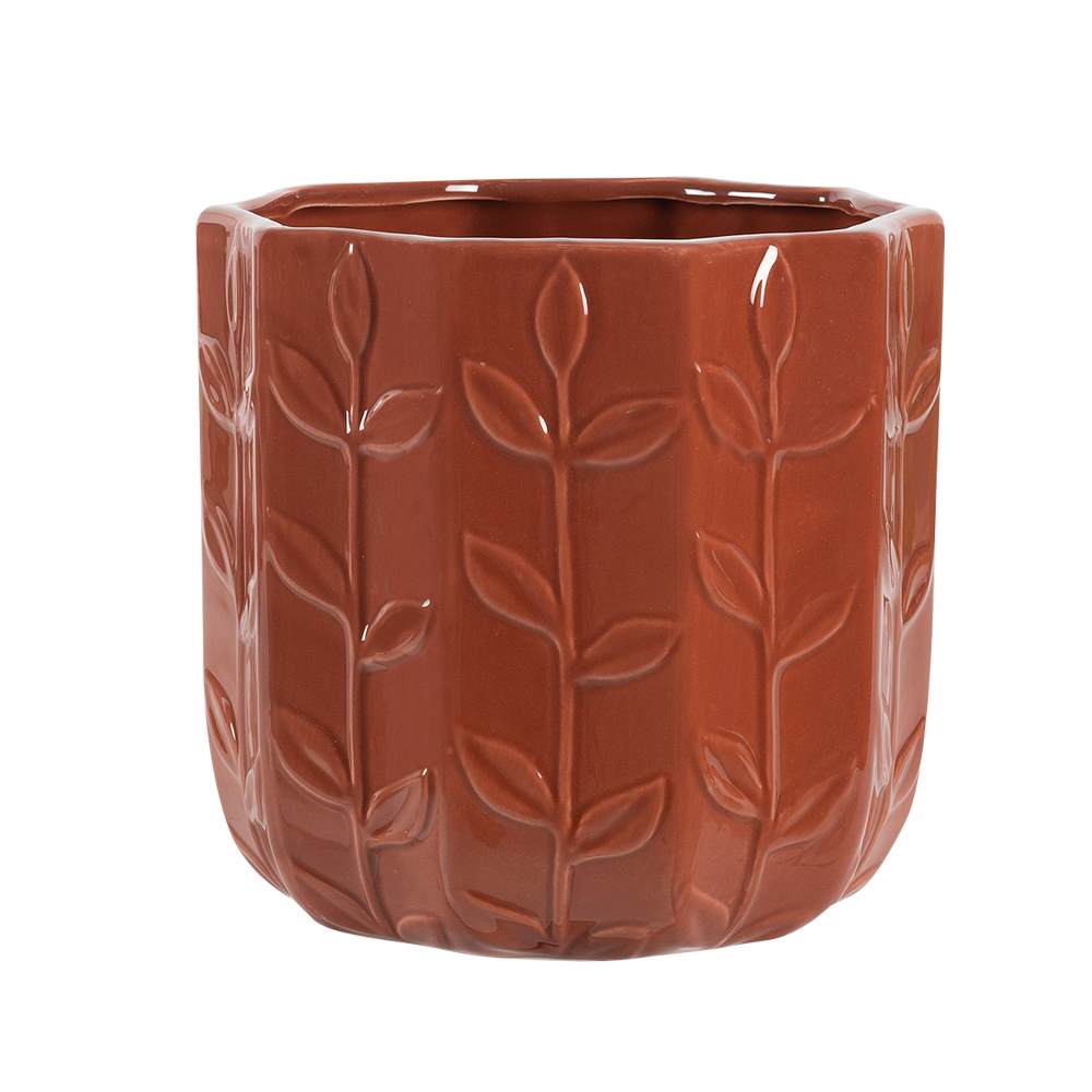 ASTELLA Leaves Hexagonal Pot Cover 8&nbsp;5/8&nbsp;in Rust