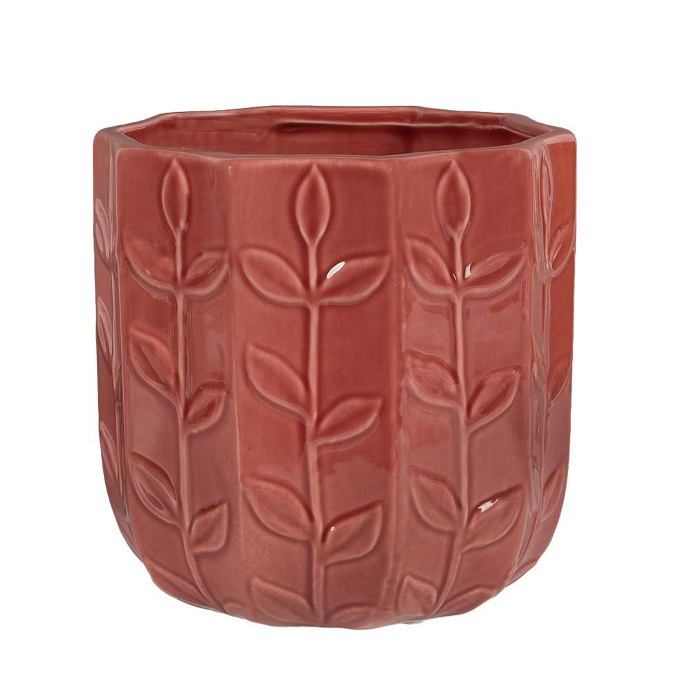 Cache-pot hexagonal Feuilles en céramique rouge 8 5/8 po ASTELLA