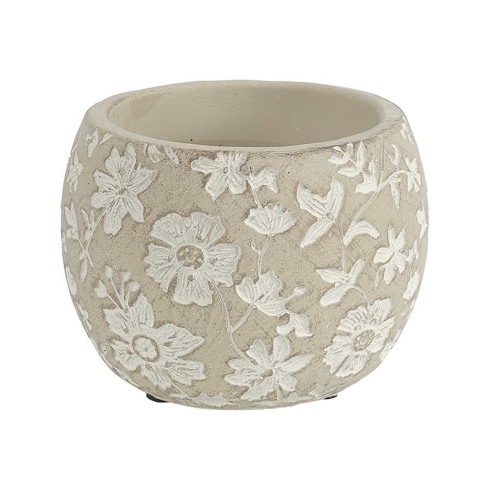 Cache-pot Fleuris en ciment beige et blanc 5 1/8 po ASTELLA