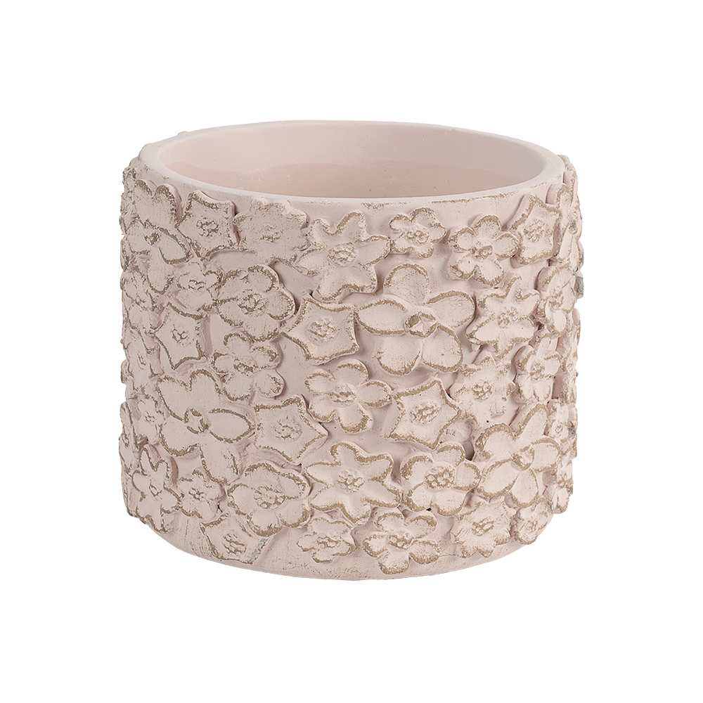 Cache-pot fleurs des champs en ciment rose 6 po ASTELLA