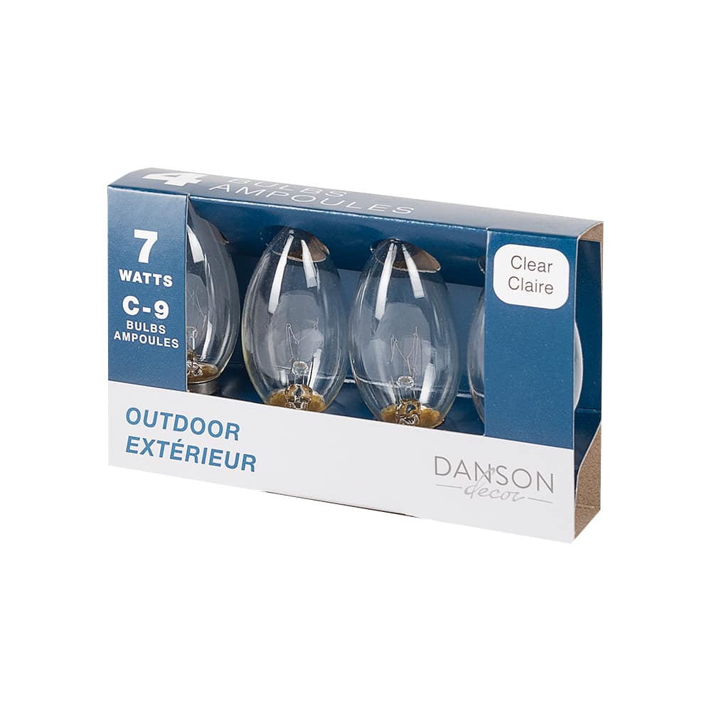 Christmas C9 Bulbs 7 W, Clear Pkg/4