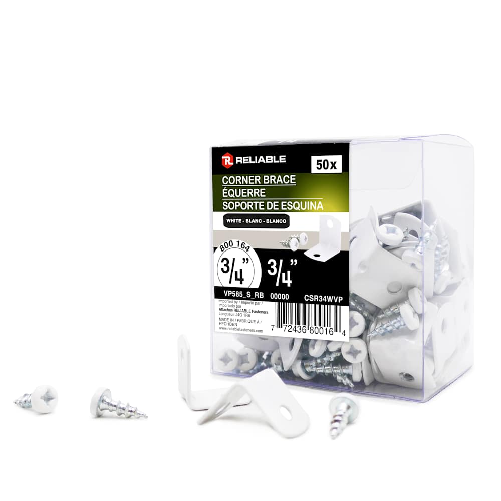 Équerres métalliques pour meubles 3/4 po blanches Pqt/50