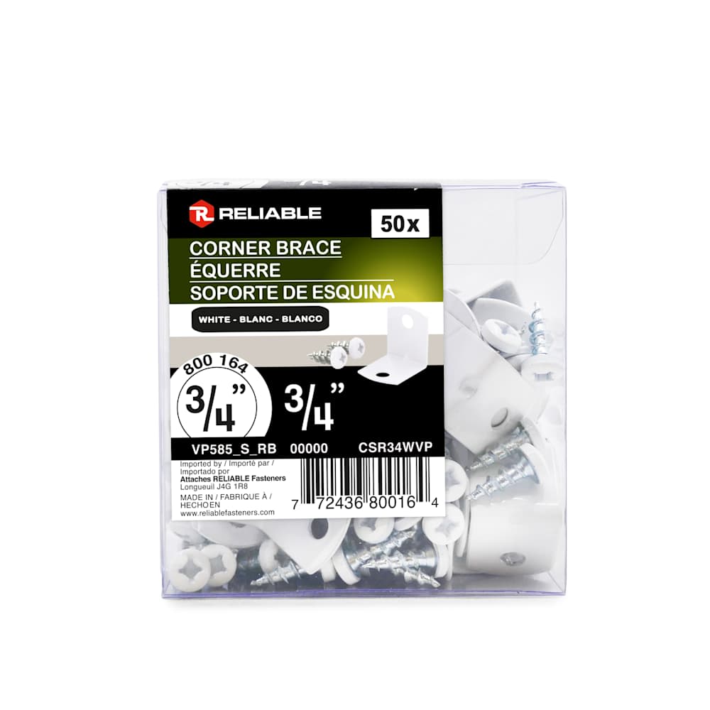 Équerres métalliques pour meubles 3/4 po blanches Pqt/50