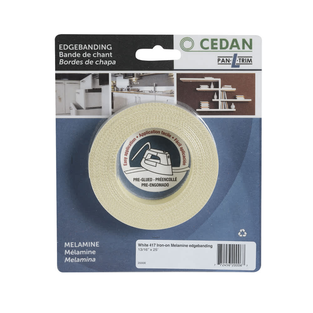 Placage de chant en mélamine blanche 3/4&nbsp;po&nbsp;x&nbsp;25&nbsp;pi