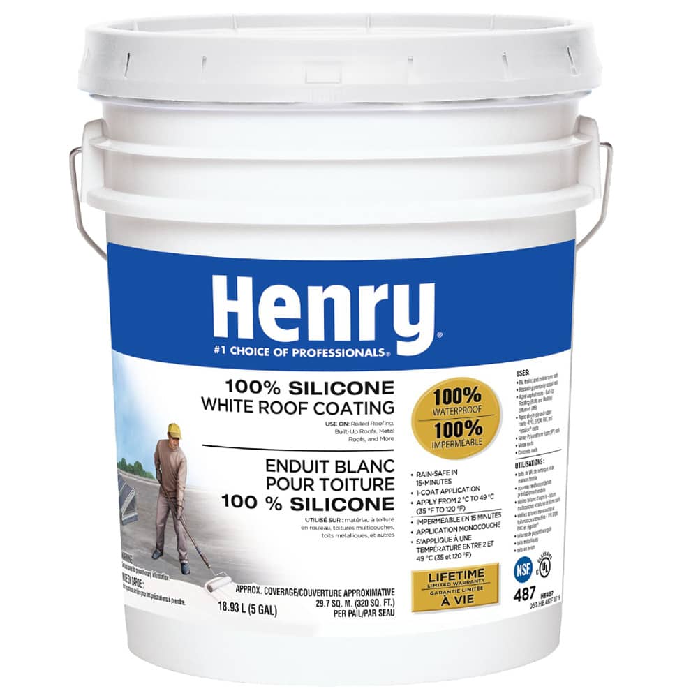 Enduit 100% silicone pour toiture  Henry 487 blanc 18,93 L
