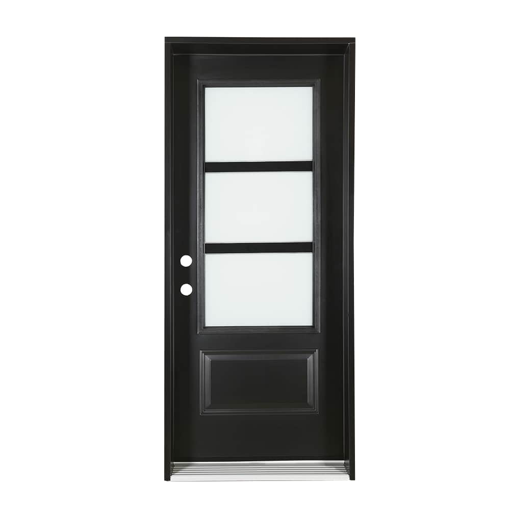 Porte d'entrée en acier Acacia droite 34&nbsp;po noir