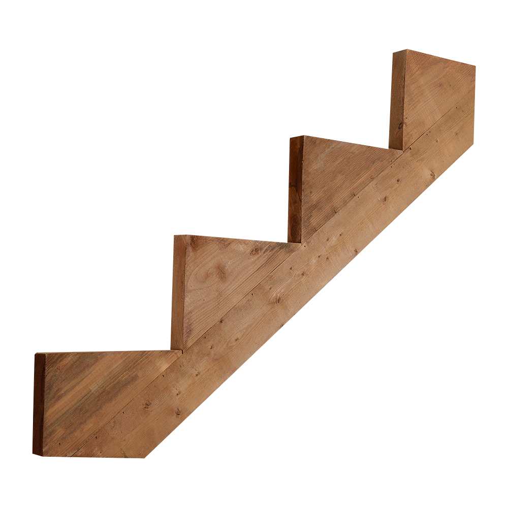 Limon d’escalier en bois traité brun 4&nbsp;marches