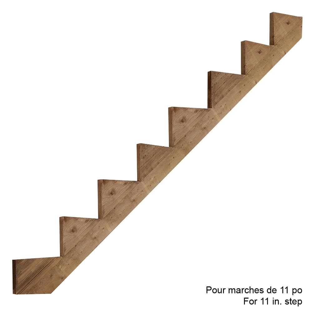 Limon d’escalier en bois traité brun 8 marches