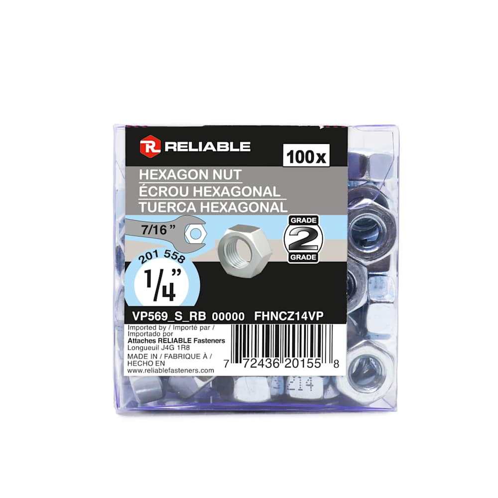 Hex Nuts 1/4 in. Pkg/100