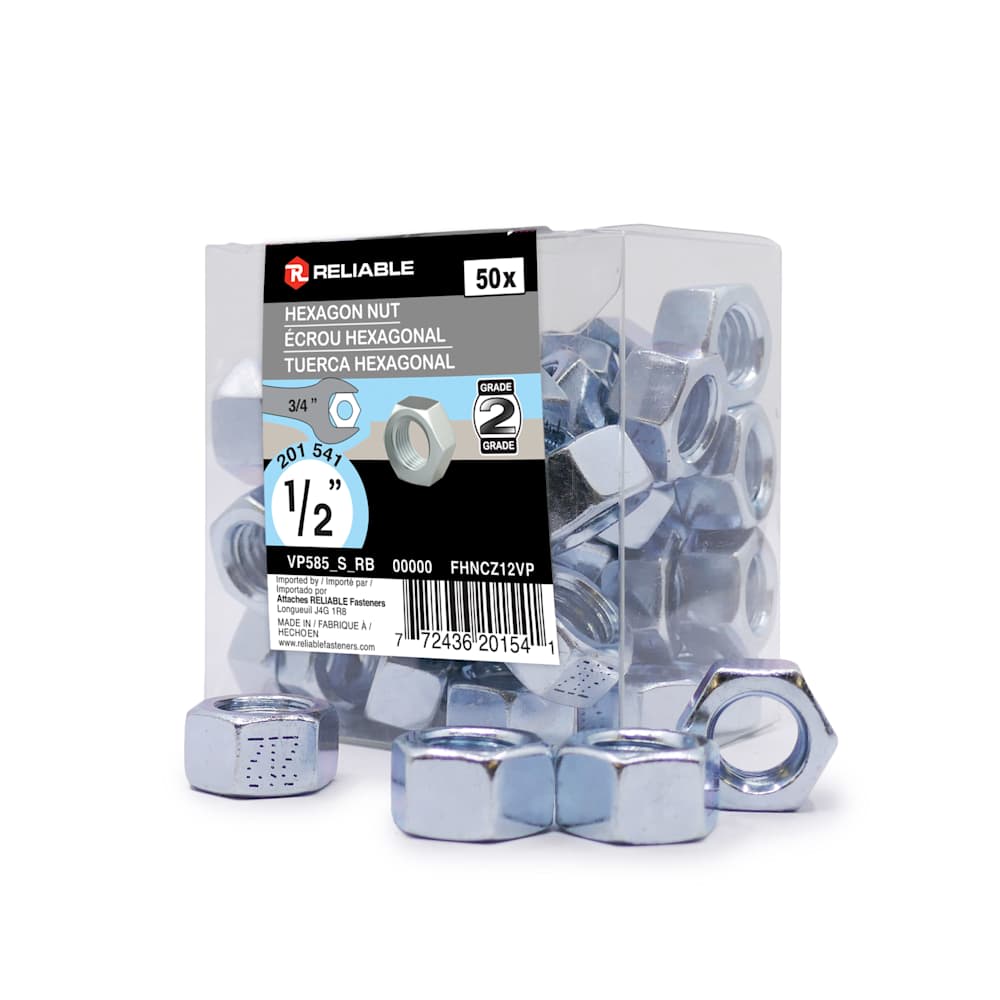 Écrous hexagonaux 1/2 po Pqt/50