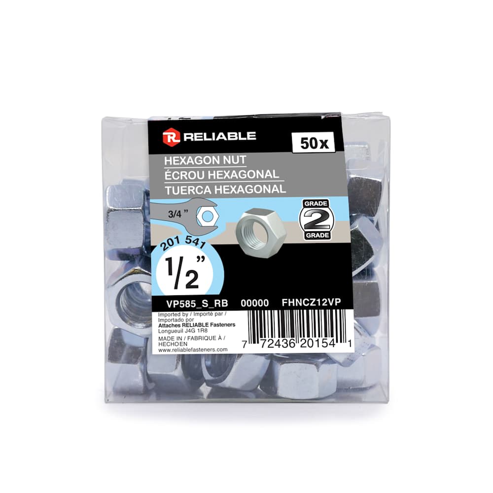 Hex Nuts 1/2 in. Pkg/50