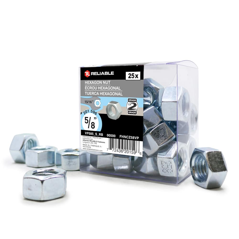 Écrous hexagonaux 5/8 po Pqt/25