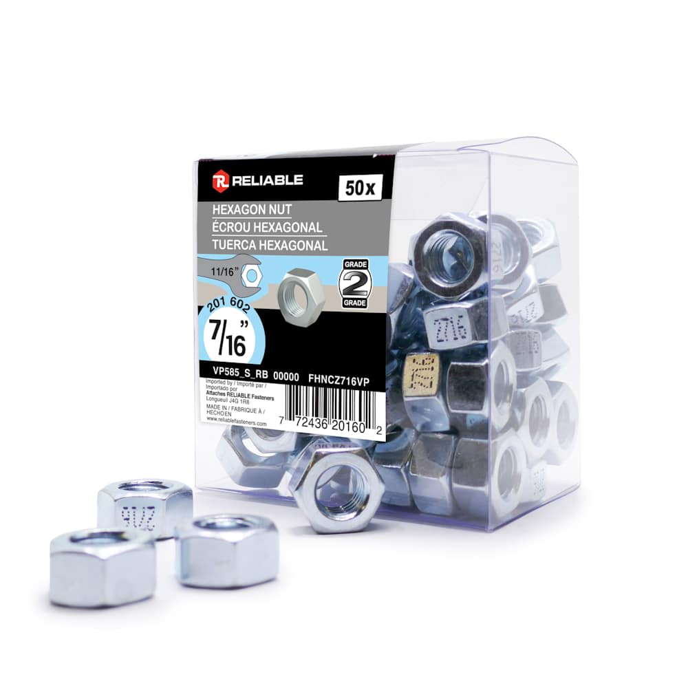 Écrous hexagonaux 7/16 po Pqt/50