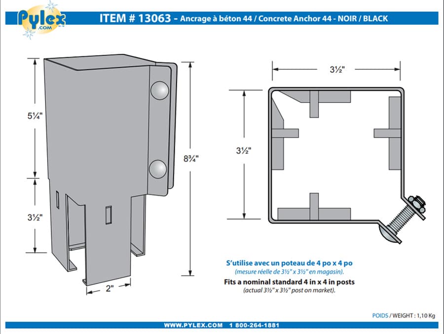 Base de fixation pour béton 4 po PYLEX
