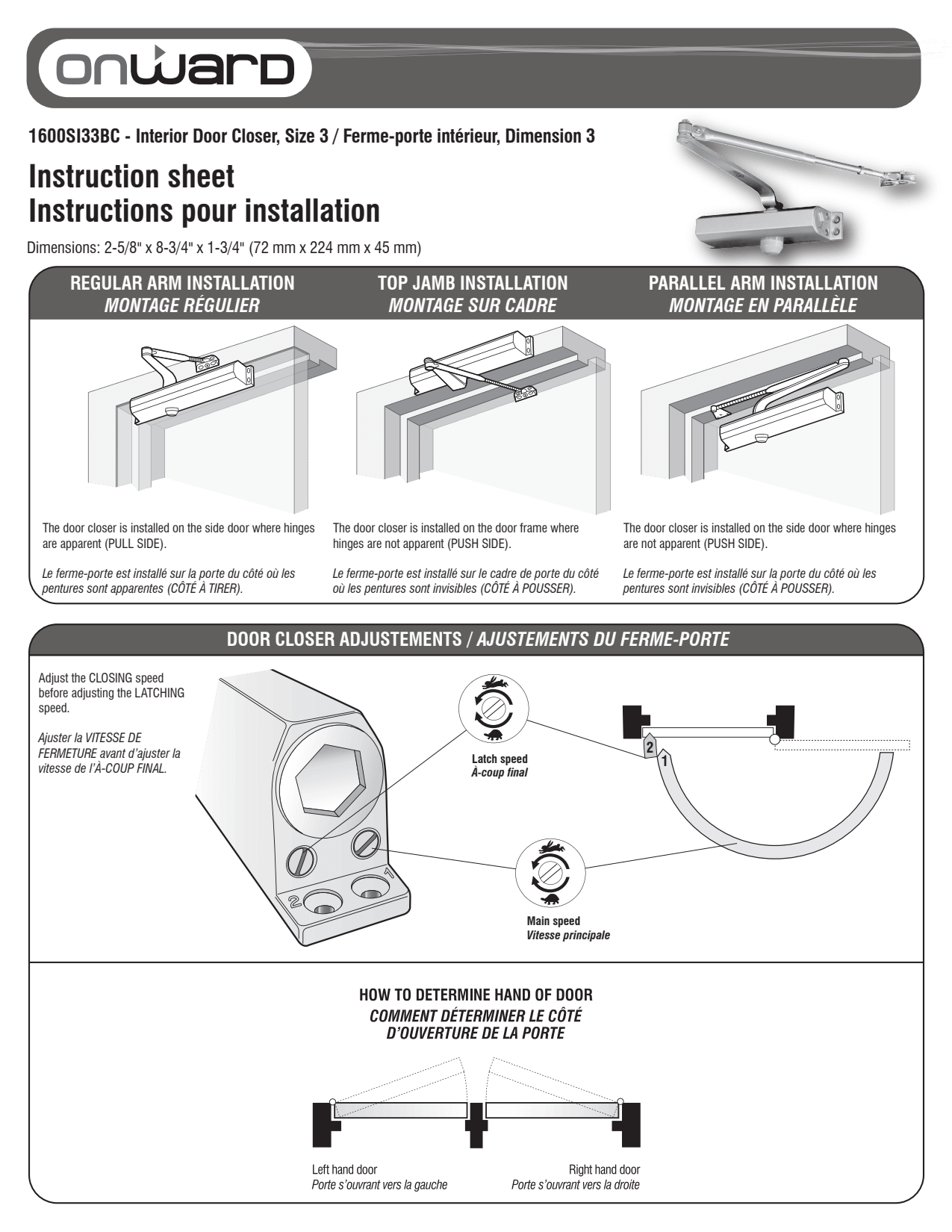 Ferme-porte force n° 3, jusqu'à 65&nbsp;kg ONWARD