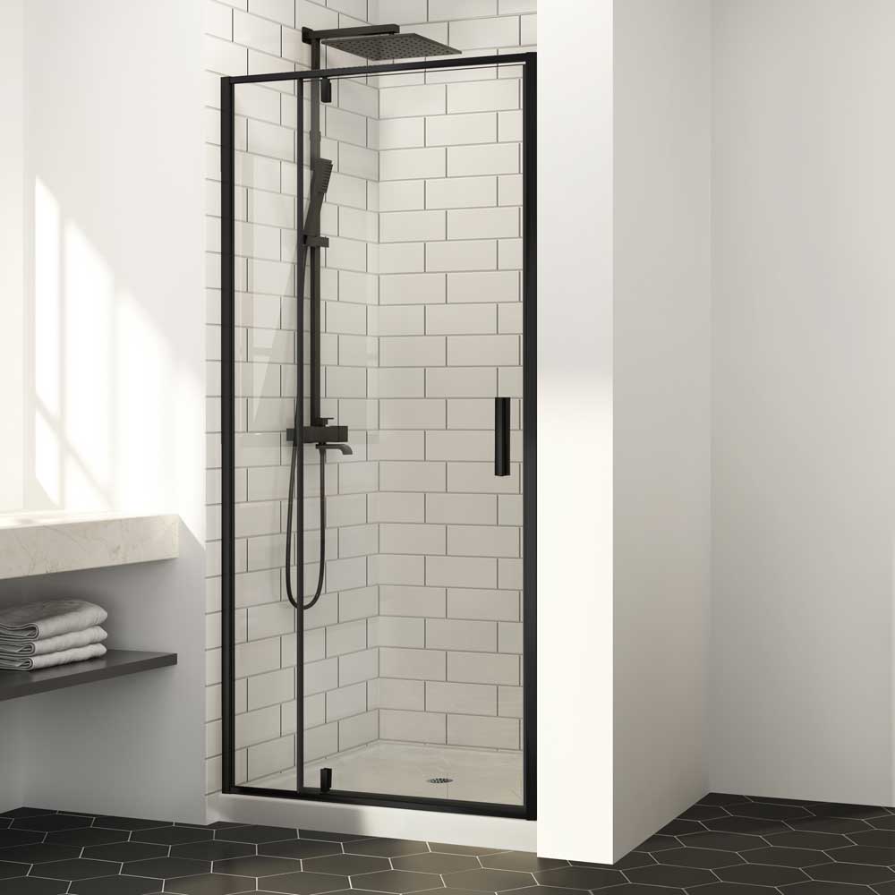 Porte de douche Labrador verre&nbsp;clair finition noire 38&nbsp;po TASSILI SUPRA