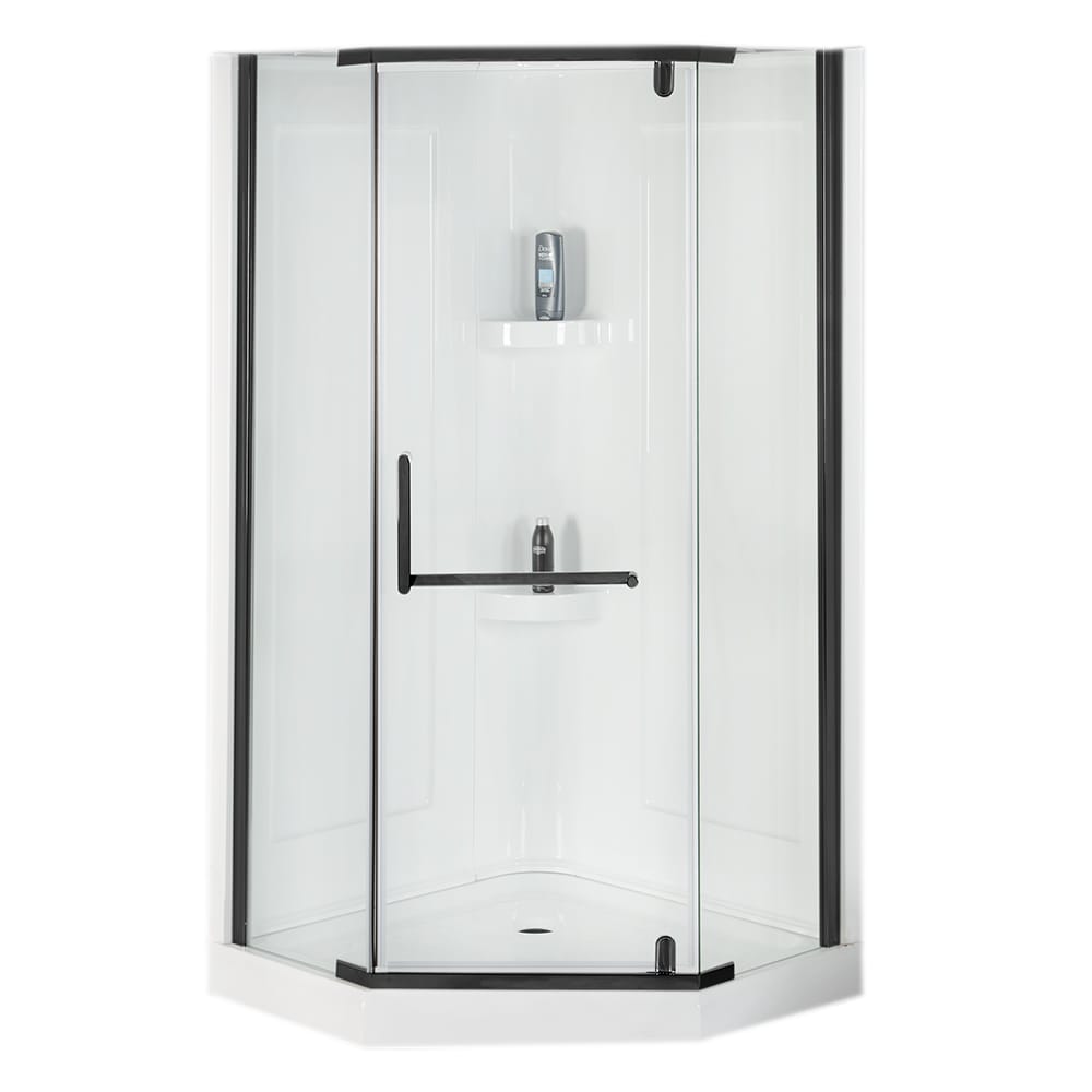 Douche de coin néo-angle Beaufort verre clair finition noire 38&nbsp;po TASSILI