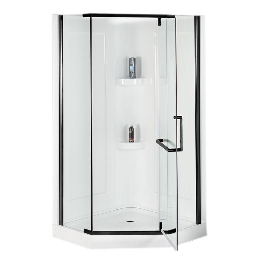 Douche de coin néo-angle Beaufort verre clair finition noire 38&nbsp;po TASSILI