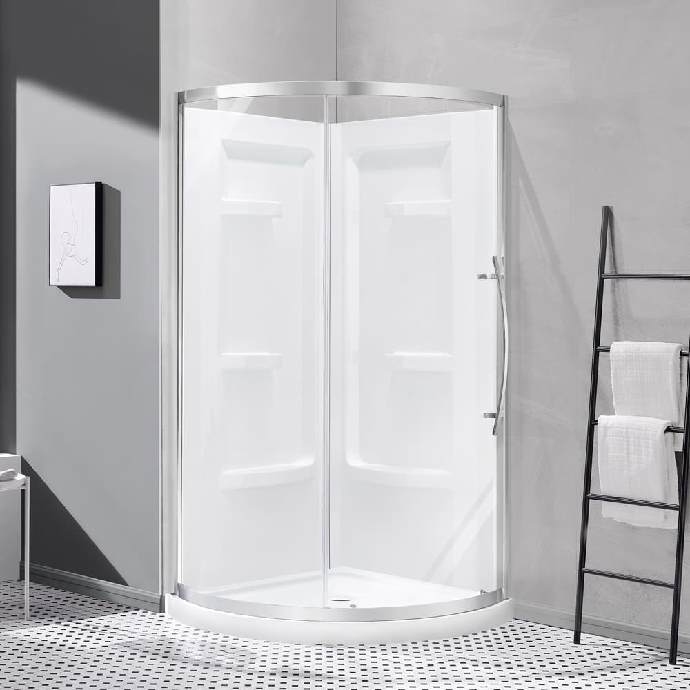 Douche en coin ronde Claire verre clair finition chrome 38&nbsp;po