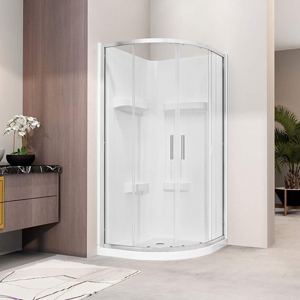 Douche en coin néo-ronde Norvège verre givré finition chrome 32&nbsp;po TASSILI