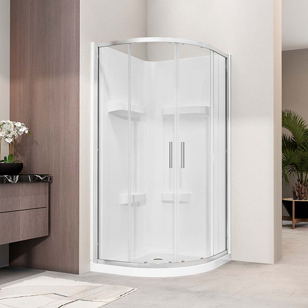 Douche en coin néo-ronde Norvège verre givré finition chrome 34&nbsp;po TASSILI