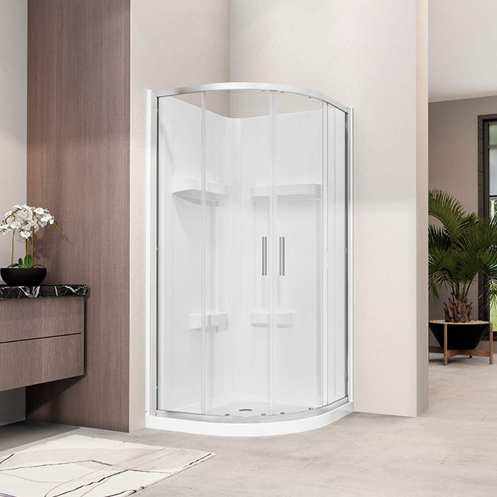 TASSILI Norvège Neo-Round Corner Shower 36&nbsp;in. Frosted Glass Chrome
