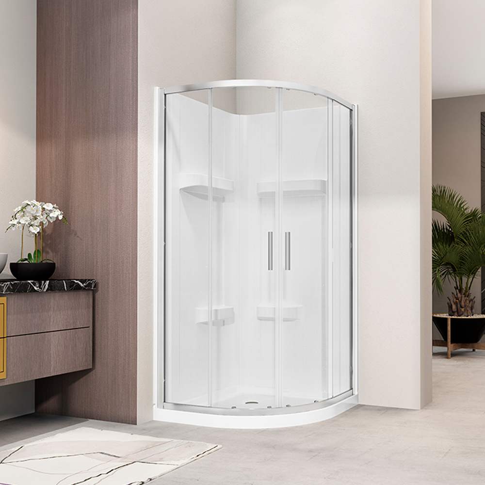 TASSILI Norvège Neo-Round Corner Shower 38&nbsp;in. Frosted Glass Chrome Finish