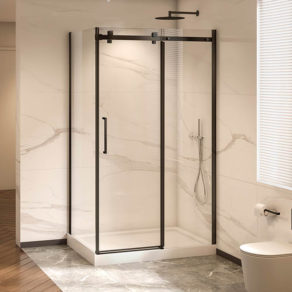 Douche en coin Alaska finition carrée noire 48&nbsp;po&nbsp;x&nbsp;32&nbsp;po TASSILI SUPRA