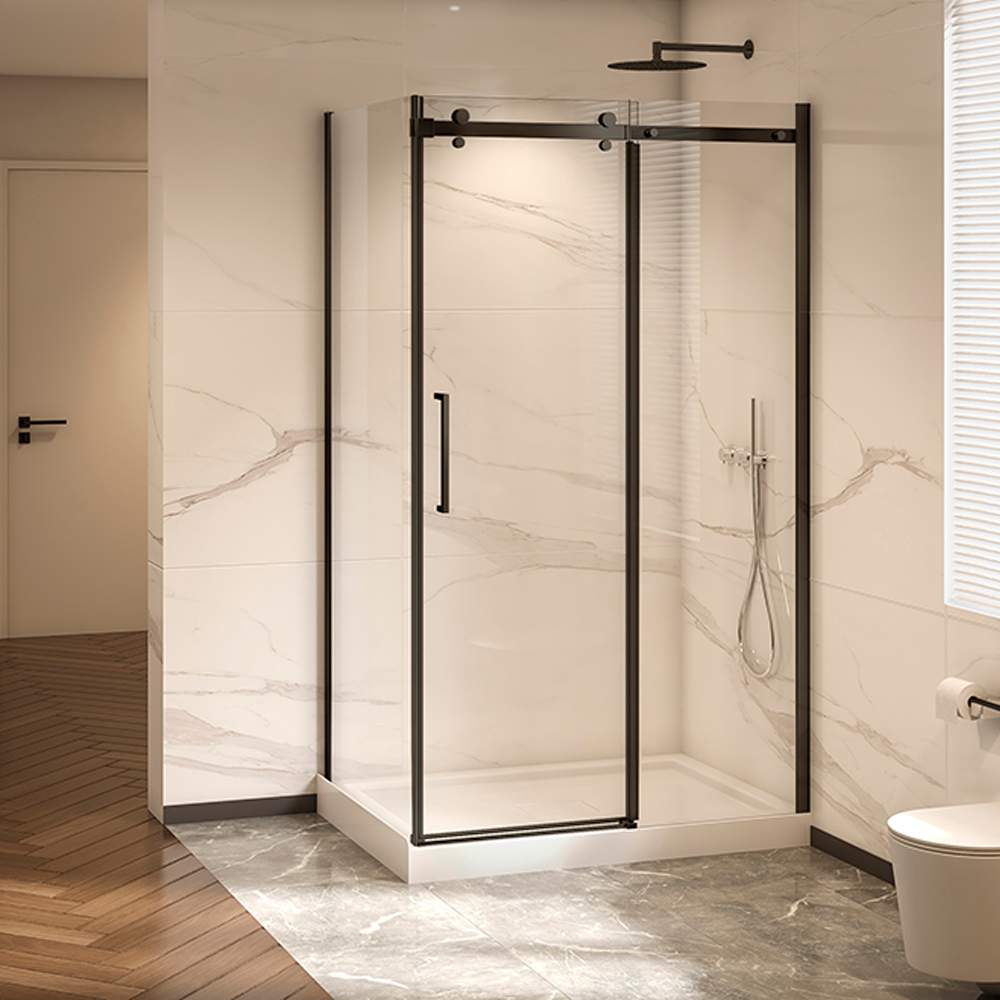 TASSILI SUPRA Alaska Corner Shower Round Finish Black 48 in x 32 in