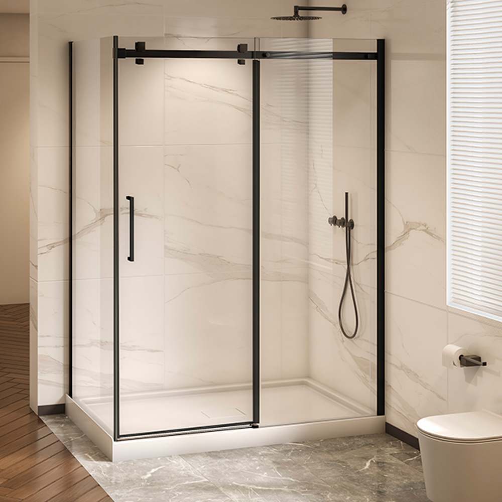 Douche en coin Alaska finition carrée noire 60 po x 32 po TASSILI SUPRA