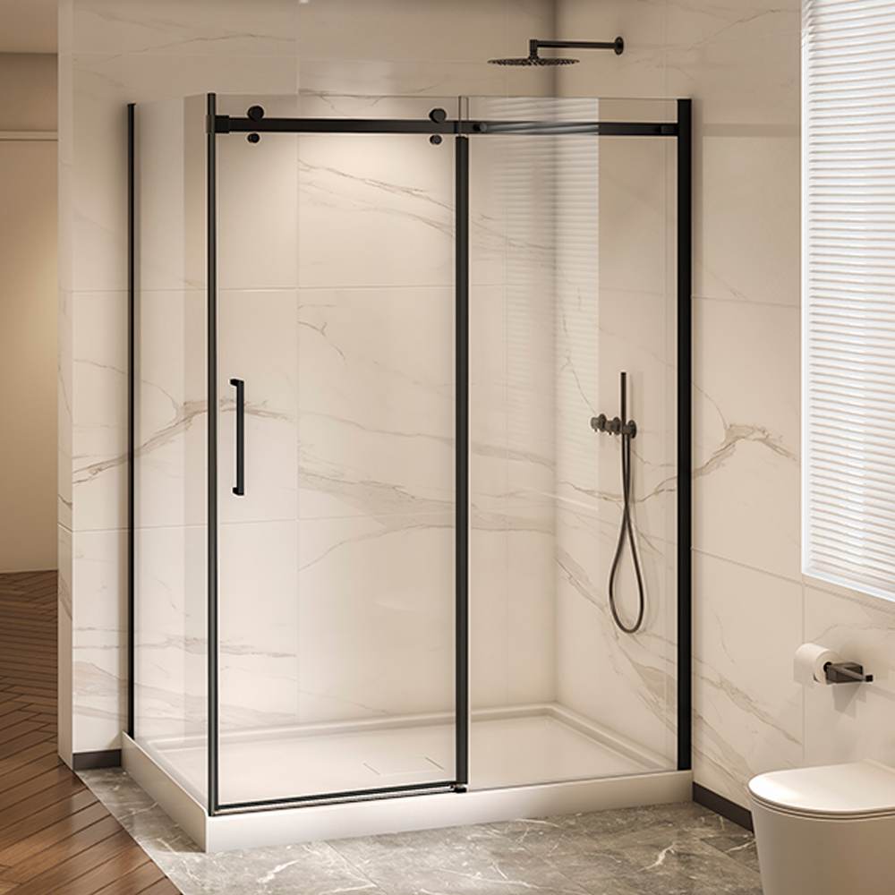 Douche en coin Alaska finition ronde noire 60 po x 36 po TASSILI SUPRA