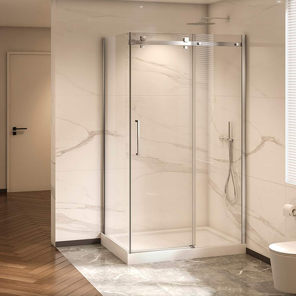 Douche en coin Alaska finition carrée chrome 48 po x 32 po TASSILI SUPRA