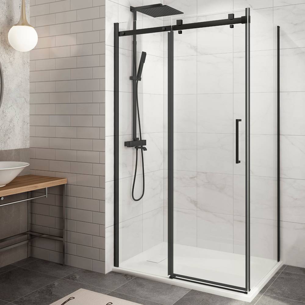 TASSILI SUPRA Alaska Low Base Corner Shower Square Finish Black 48 in x 36 in