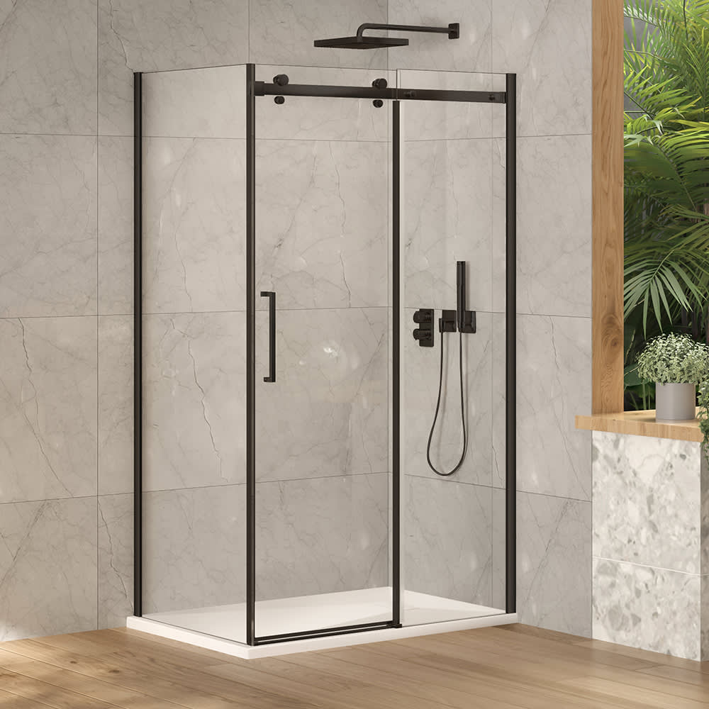 TASSILI SUPRA Alaska Low Base Corner Shower Round Finish Black 48 in x 36 in