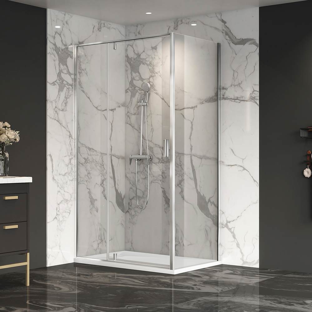 Douche en coin Labrador à base surbaissée, finition chrome 48&nbsp;po&nbsp;x&nbsp;32&nbsp;po TASSILI SUPRA