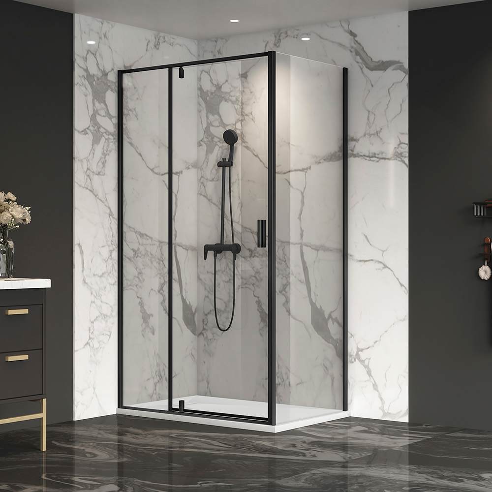 Douche en coin Labrador à base surbaissée, finition noire 48&nbsp;po&nbsp;x&nbsp;32&nbsp;po TASSILI SUPRA