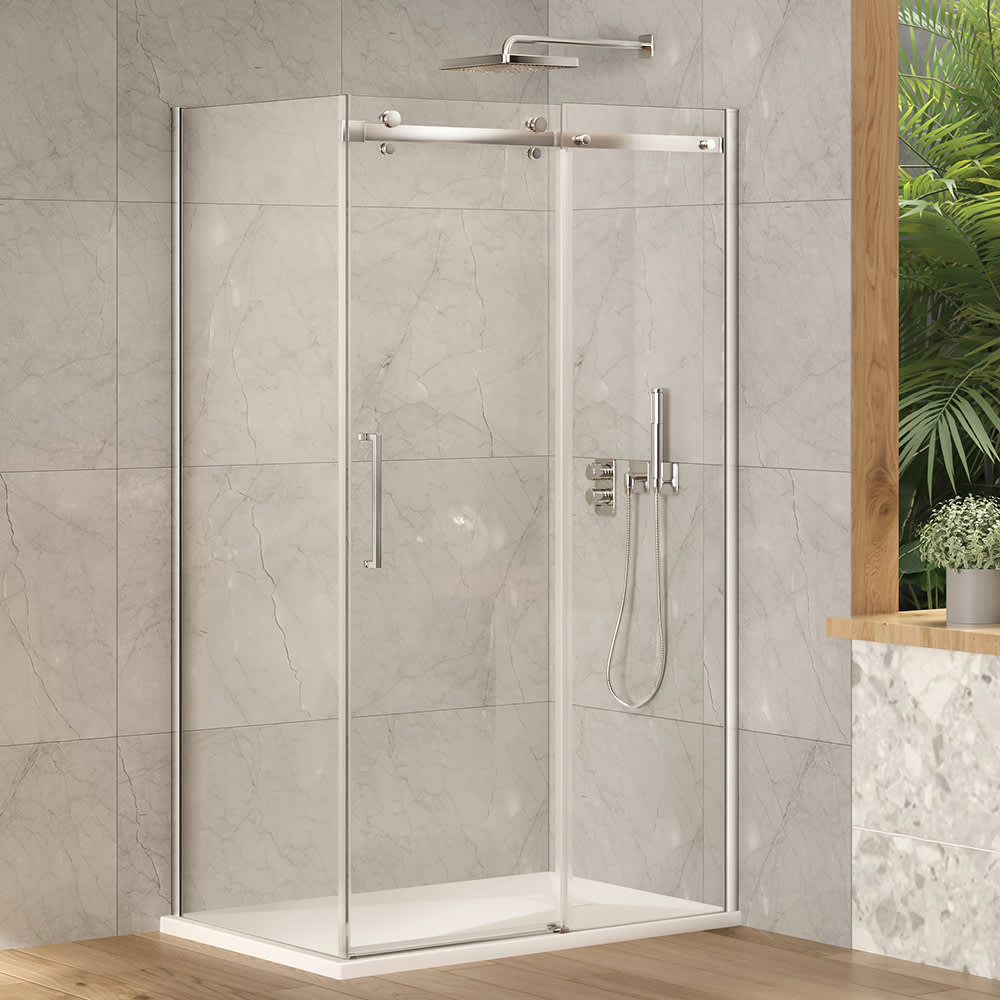 Douche en coin Alaska à base surbaissée finition ronde chrome 48&nbsp;po&nbsp;x&nbsp;36&nbsp;po TASSILI SUPRA