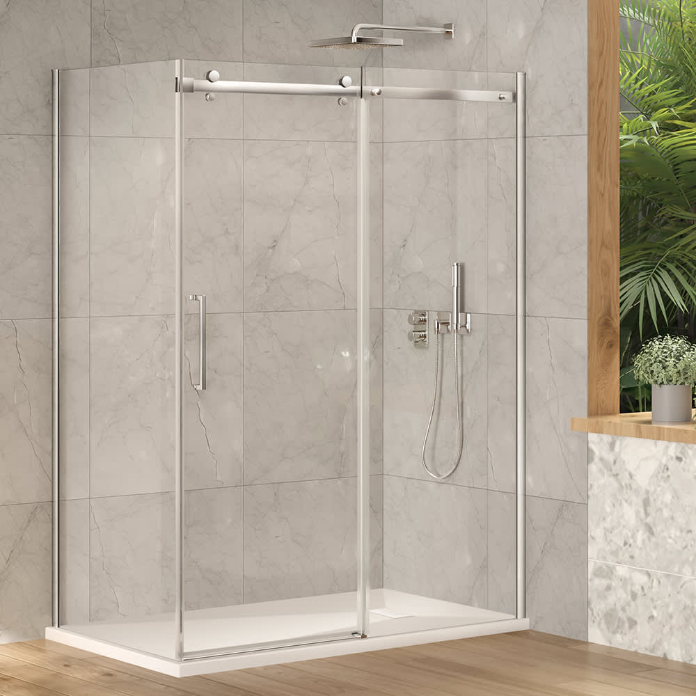 Douche en coin Alaska à base surbaissée finition ronde chrome 60&nbsp;po&nbsp;x&nbsp;36&nbsp;po TASSILI SUPRA
