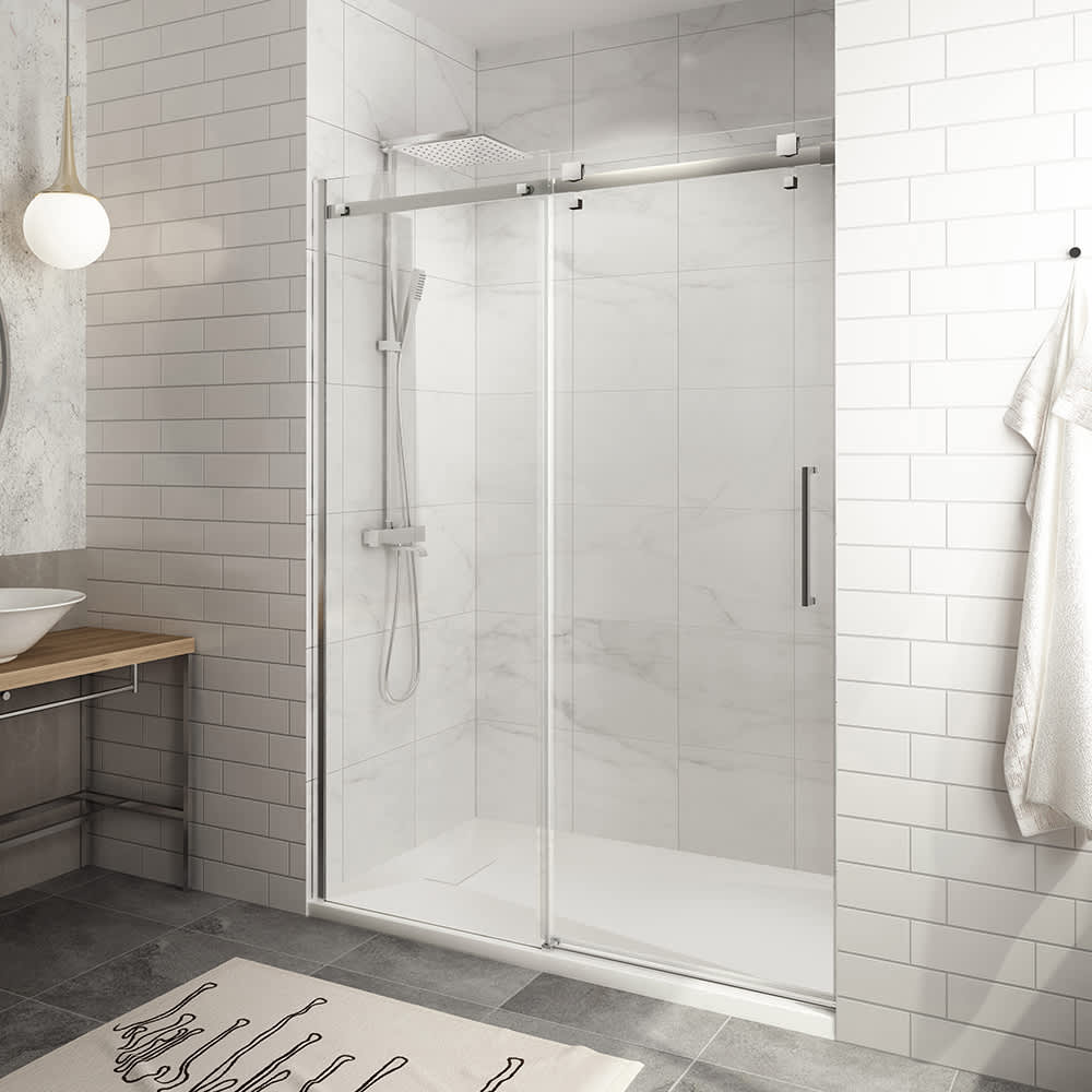 Douche en alcôve Alaska à base surbaissée finition carrée chrome 60&nbsp;po&nbsp;x&nbsp;36&nbsp;po TASSILI SUPRA