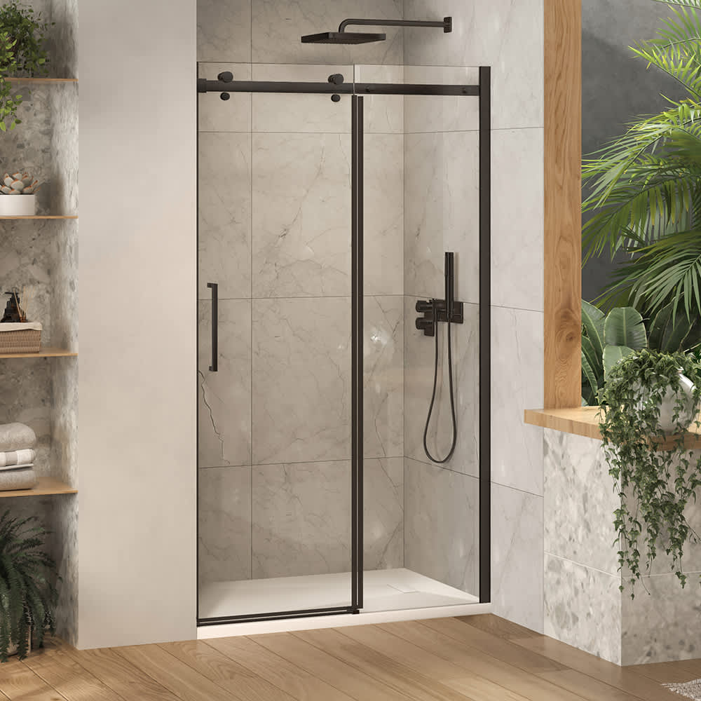 Douche en alcôve Alaska à base surbaissée finition ronde noire 48 po x 36 po TASSILI SUPRA