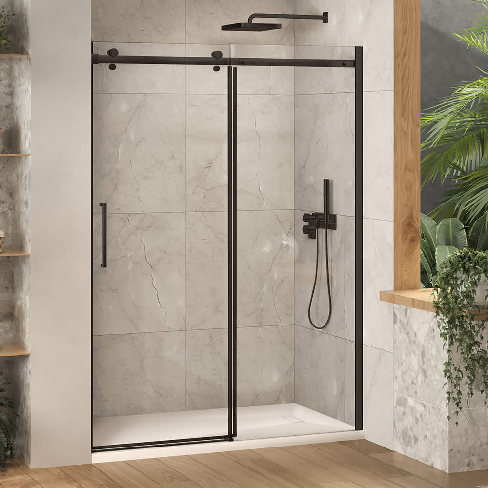 TASSILI SUPRA Alaska Low Base Alcove Shower Round Finish Black 60 in x 36 in