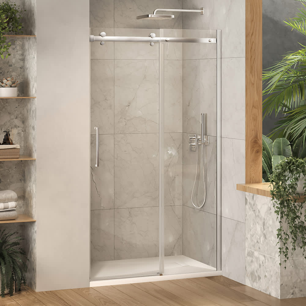 Douche en alcôve Alaska à base surbaissée finition ronde chrome 48&nbsp;po&nbsp;x&nbsp;32&nbsp;po TASSILI SUPRA