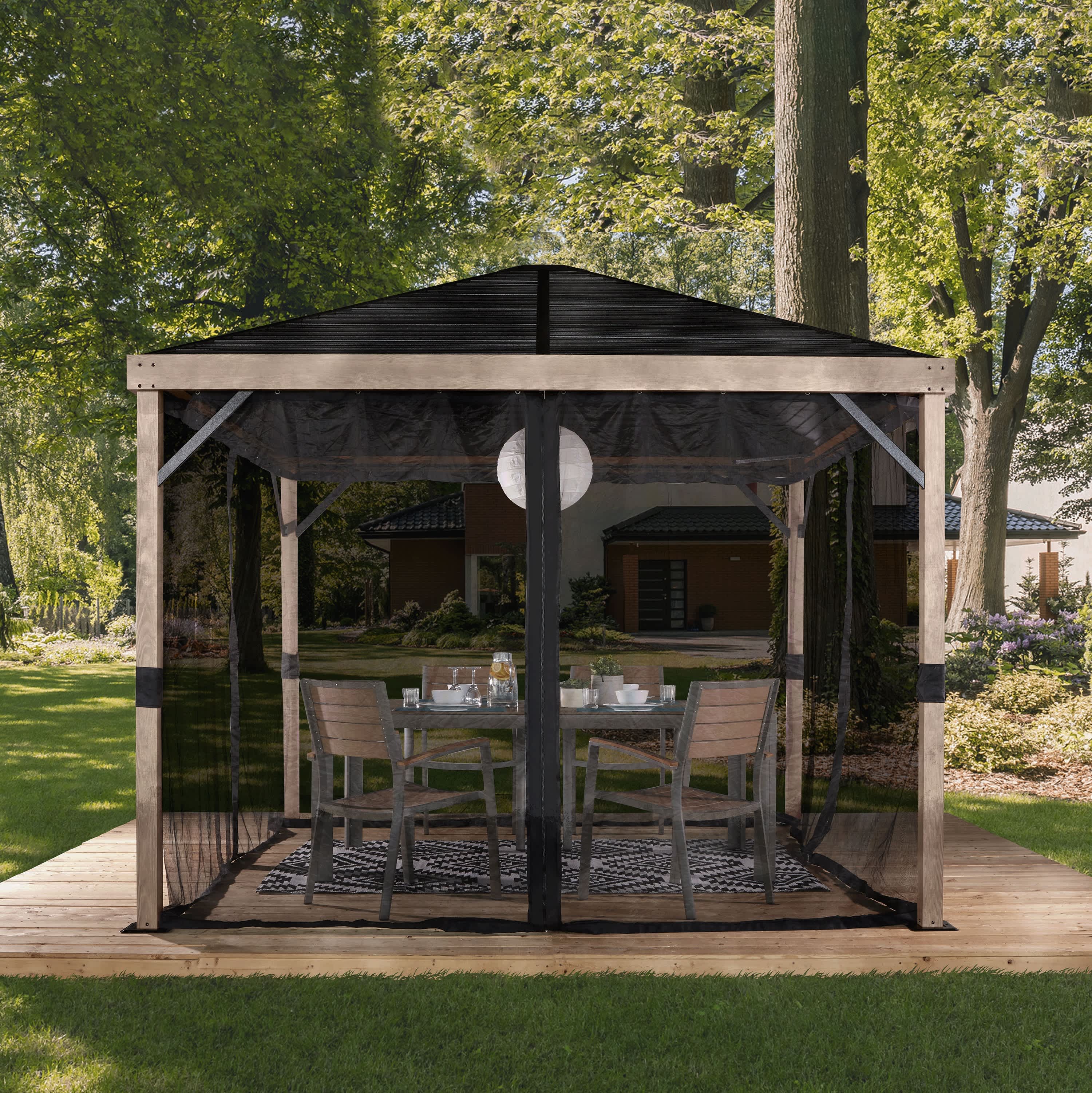 Sanibel Black and Wood Effect Aluminum and Steel Sun Shelter 10&nbsp;ft.&nbsp;x&nbsp;10&nbsp;ft.
