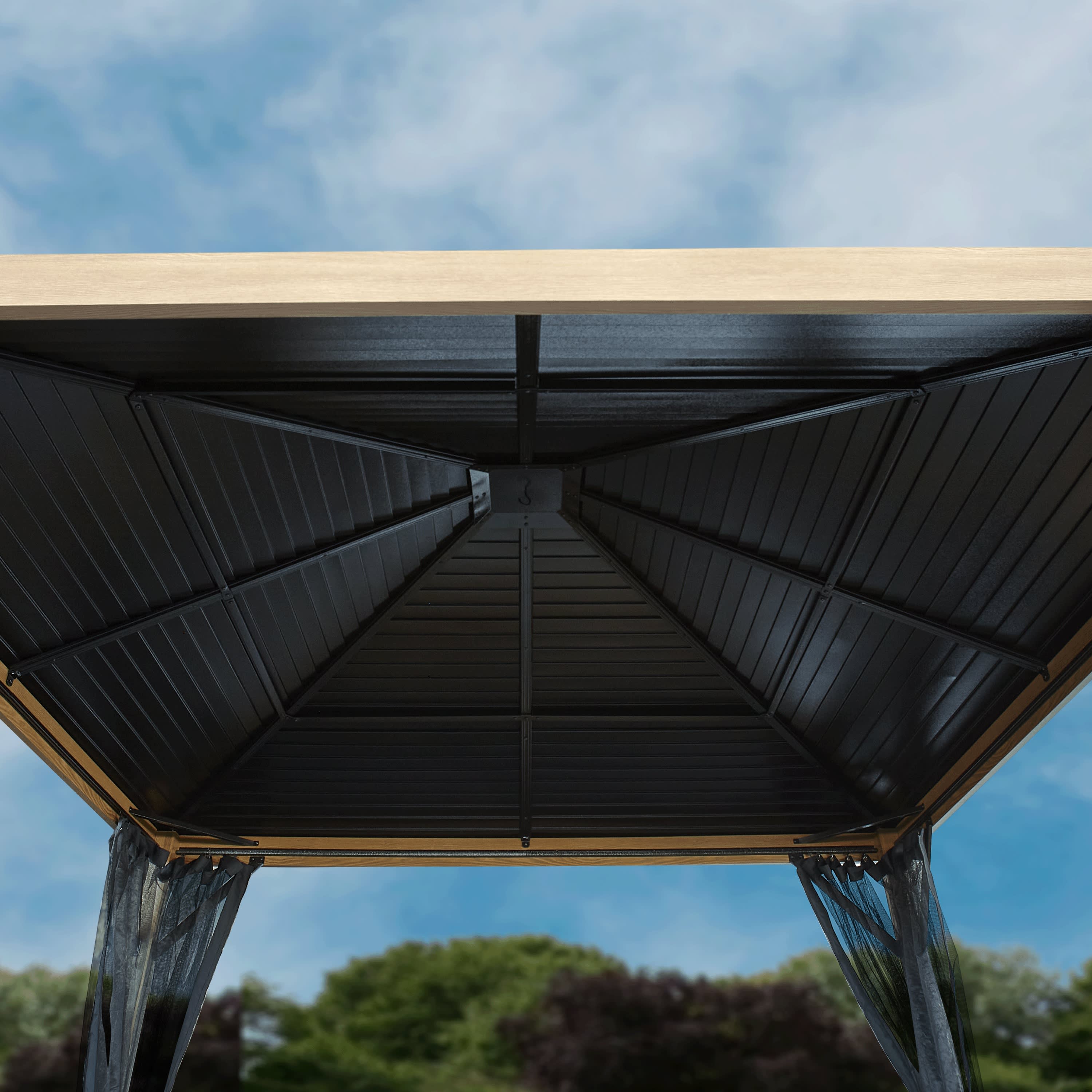 Sanibel Black and Wood Effect Aluminum and Steel Sun Shelter 10&nbsp;ft.&nbsp;x&nbsp;10&nbsp;ft.