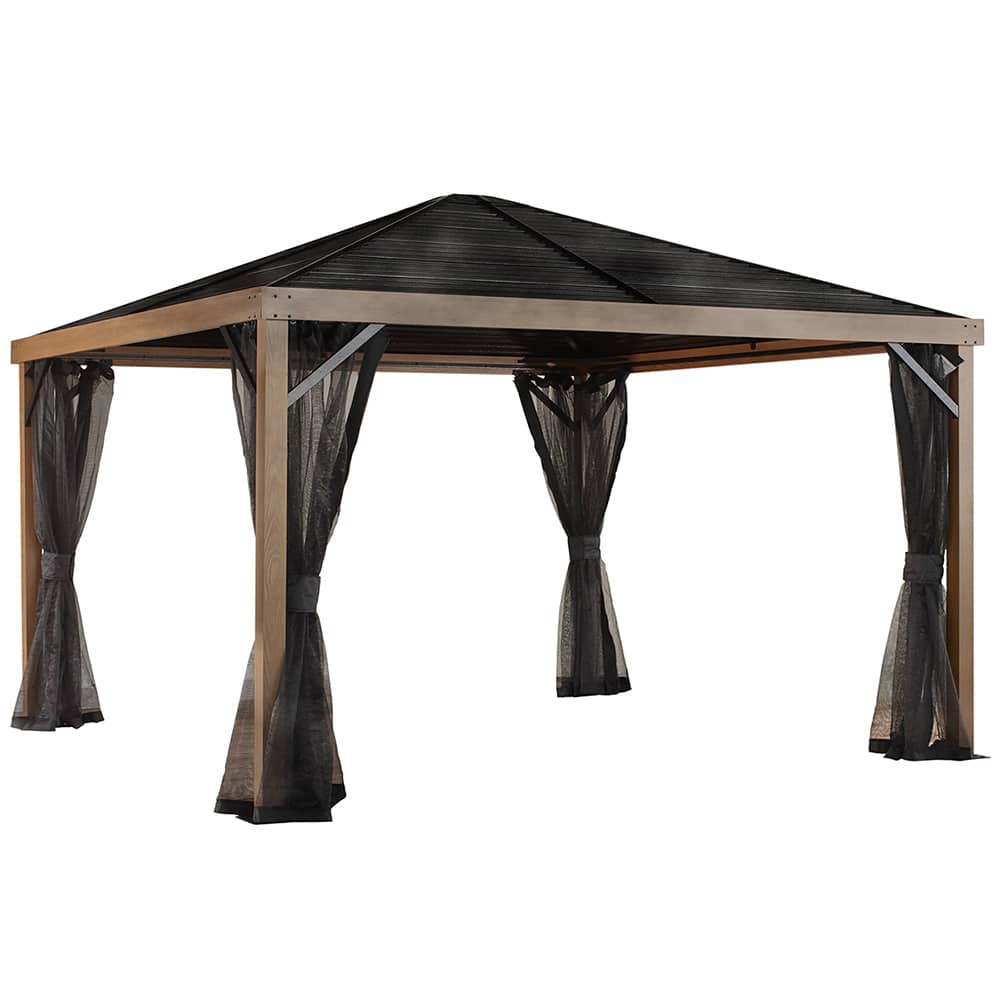 Sanibel Black and Wood Effect Aluminum and Steel Sun Shelter 10&nbsp;ft.&nbsp;x&nbsp;10&nbsp;ft.