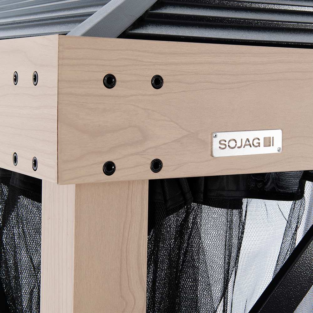 Abri soleil en aluminium et acier Sanibel effet bois et noir 10&nbsp;pi&nbsp;x&nbsp;12&nbsp;pi