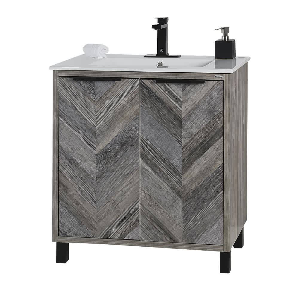Meuble-lavabo Sienna fini chêne gris 30&nbsp;po TASSILI