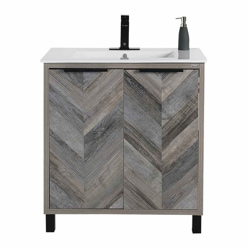 Meuble-lavabo Sienna fini chêne gris 30&nbsp;po TASSILI