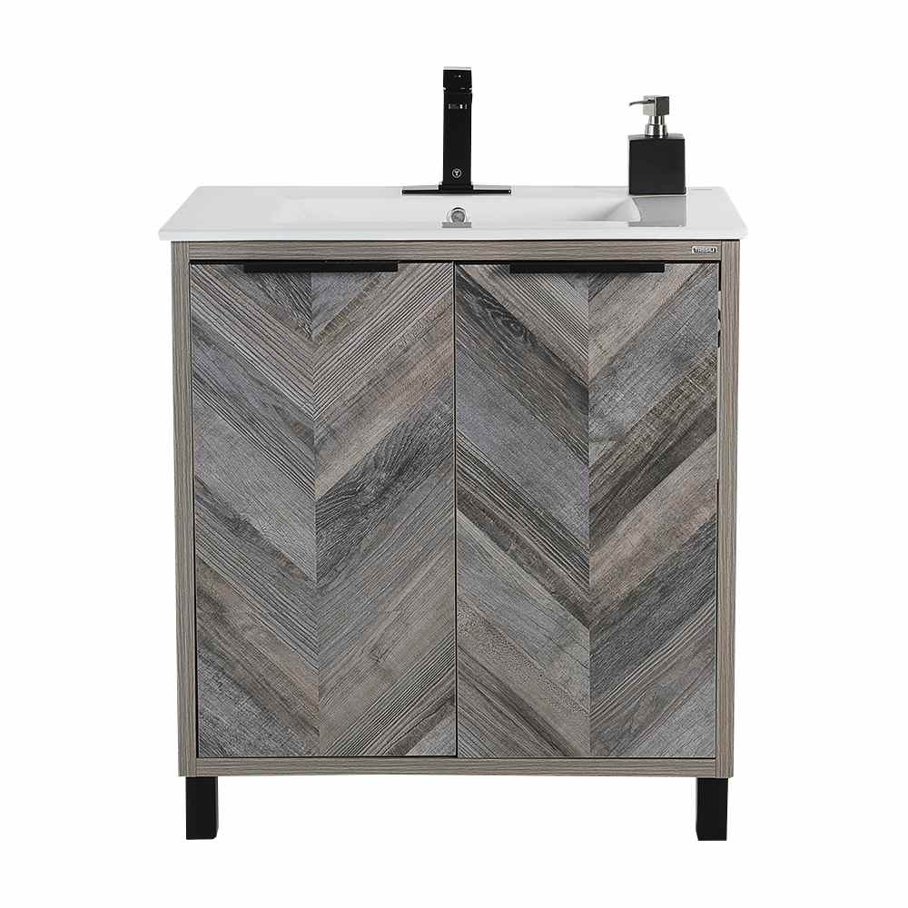 Meuble-lavabo Sienna fini chêne gris 30&nbsp;po TASSILI